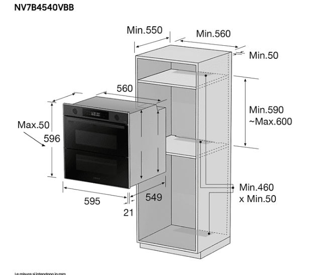 SAMSUNG NV7B4540VBB/U5 FORNO INCASSO, classe A+